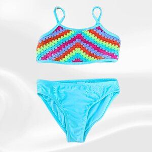 Wonder Nation Girls’ Rainbow Crochet Swimsuit Set (Size 7-8) – Eco-Friendly